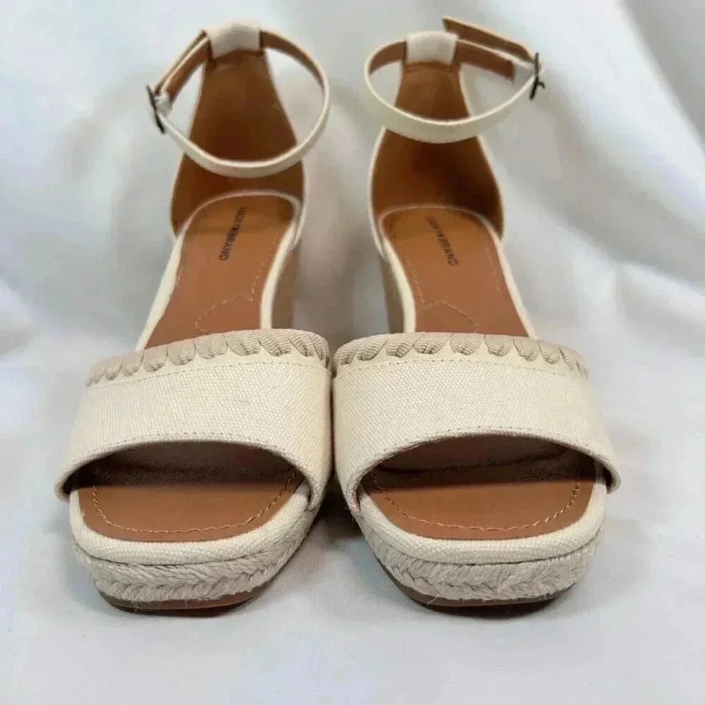 Lucky Brand Size 9.5 Espadrille Platform Sandal Ivory Cork Party